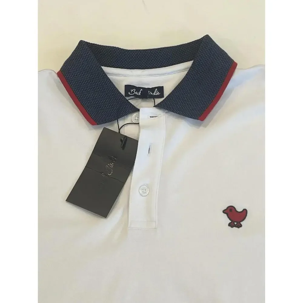 $84 Bad Birdie Pique Golf Polo Shirt Mens M White Navy Red Shirt Short Sleeve - Picture 3 of 9